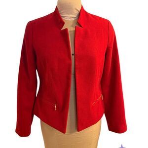 Chico’s Red Open Front Jacket/Blazer Red Animal Print Lining Small